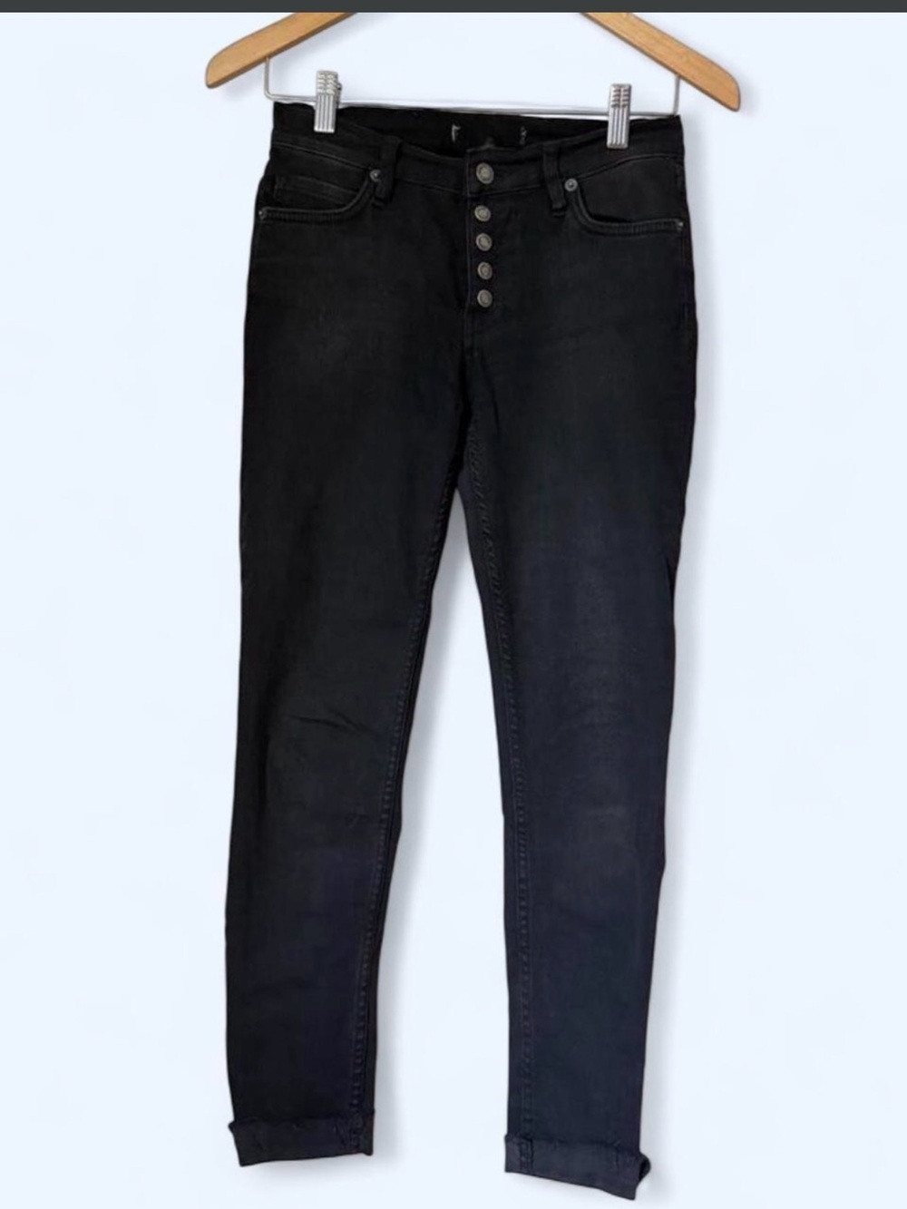 Free People Black Skinny High-Rise Button-Fly Jeans